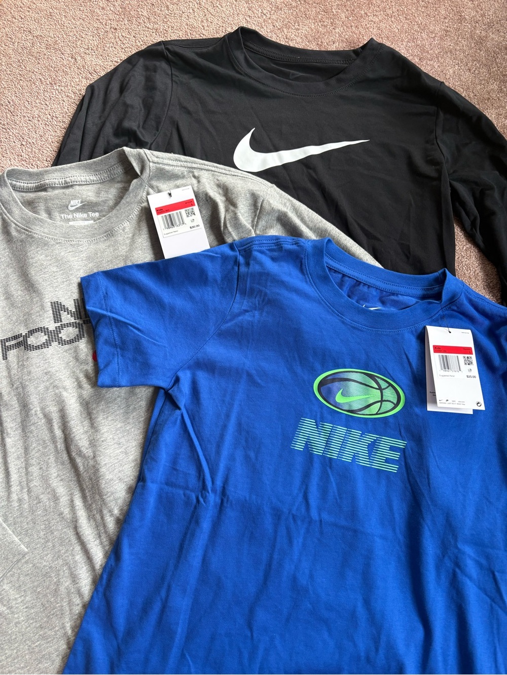 Nike Kids' Boys set lot bundle of 3 sports athletic tshirts size large NWT